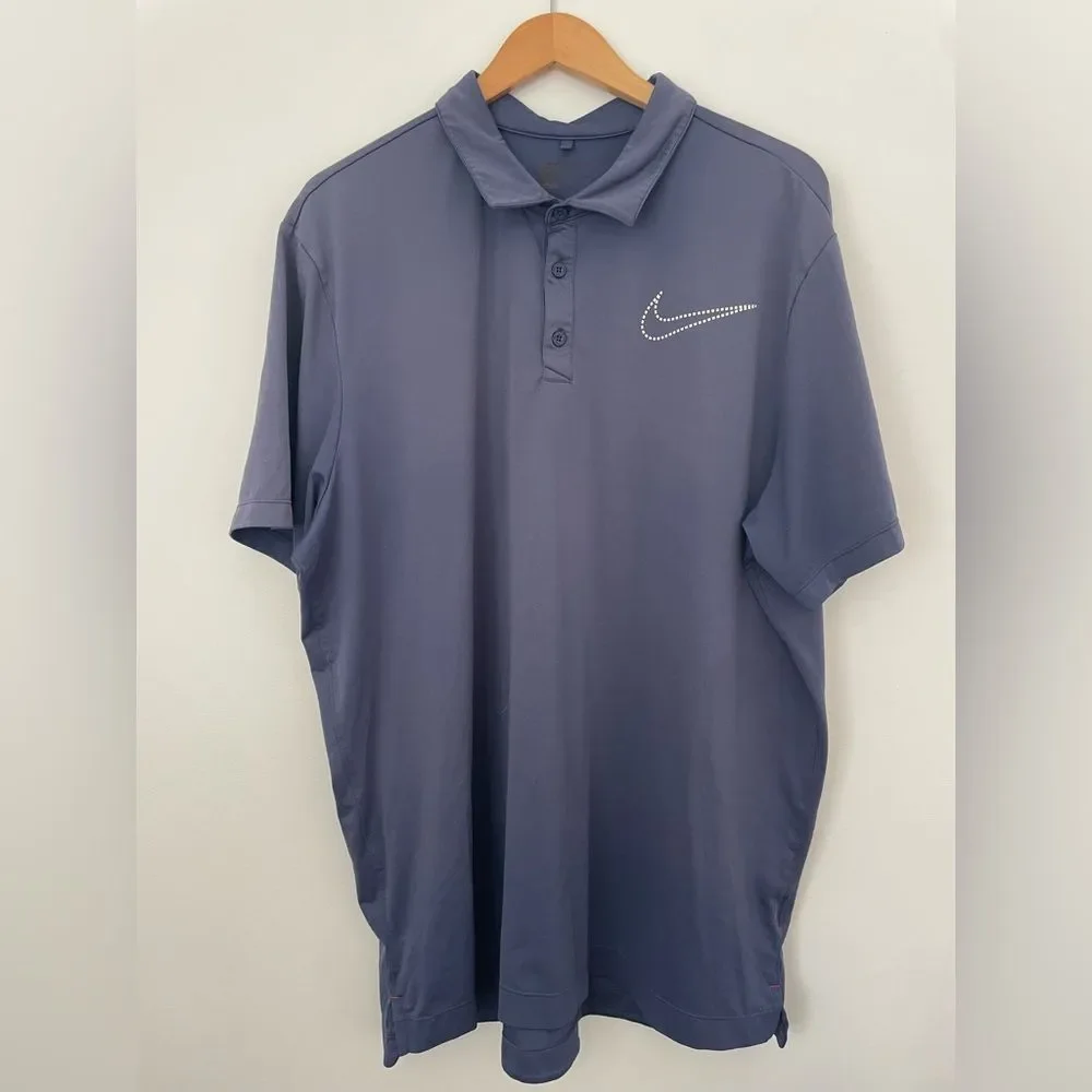 Nike Big Swoosh Golf Sport Polo Shirt Men’s Dri Fit Collar Blue purple size 2xl